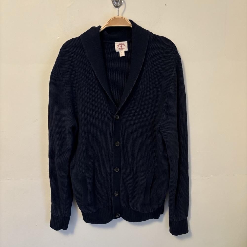 Brooks Brothers Mens Red Fleece Sweater Cardigan Knit Blue S Preppy